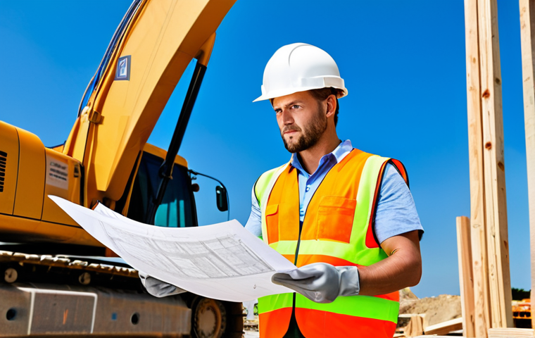 **
"A professional construction site manager, wearing a hard hat and safety vest, fully clothed, reviewing blueprints on a sunny construction site with heavy machinery in the background, appropriate attire, safe for work, perfect anatomy, natural proportions, professional photography, high quality, daytime."
**